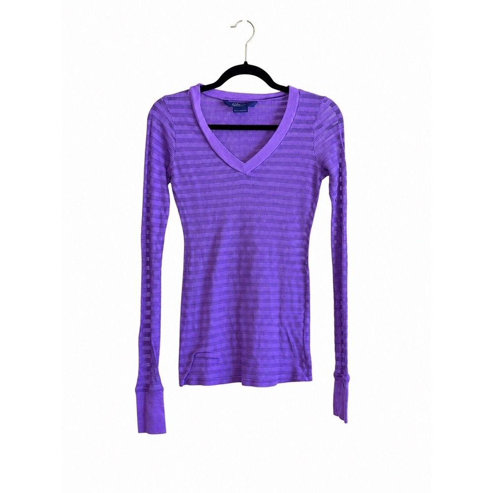 Miley Cyrus Max Azria Blue Burnout Striped V-Neck Long Sleeve Top XL Y2K 90s
